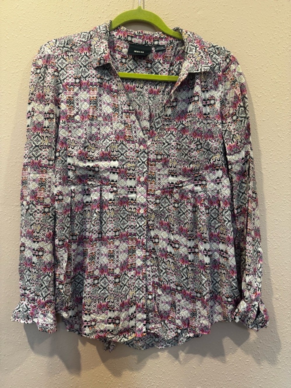 Maeve Pink Floral Printed Button-Front Blouse